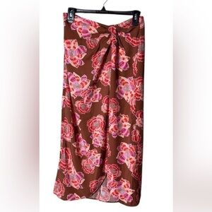 Loft Floral Hawaiian Faux Wrap Maxi Skirt Size 6 Beachy Tropical Pink Coastal